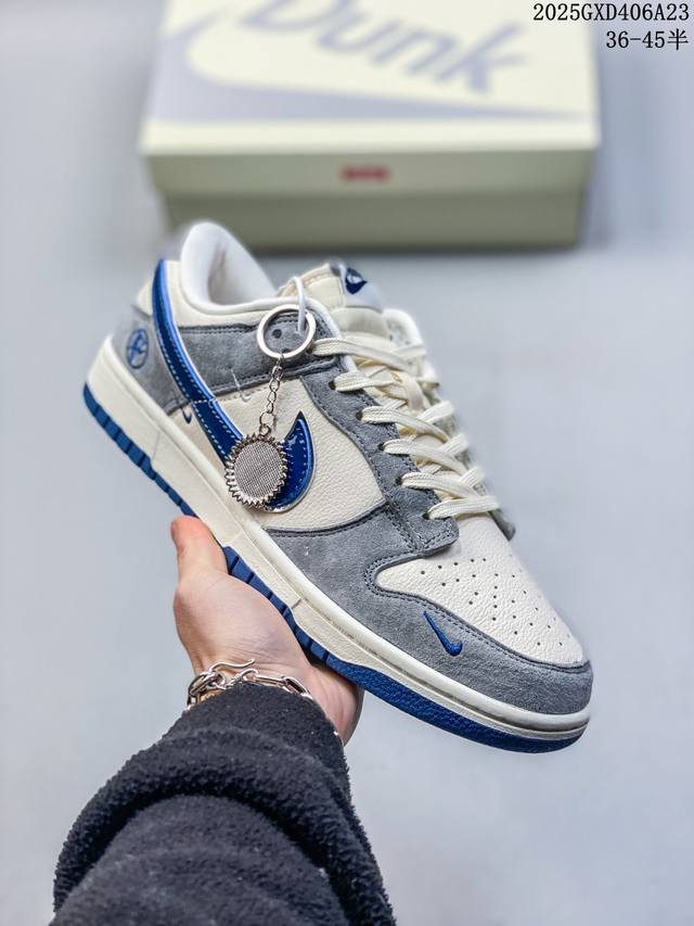 海外爆款限量发售！公司级 Nike Sb Dunk Low“Vlone联名 灰白蓝勾” 周年高端定制 低帮休闲板鞋 定制鞋盒 大厂纯原品质出货 超高清洁度 皮料