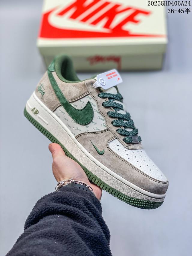 海外限量发售！公司级Nike Air Force 1 '07 Low “斯图西联名 米黑”空军一号 低帮 运动鞋 休闲鞋 折边针车 工艺难度大 原楦头原纸板 原