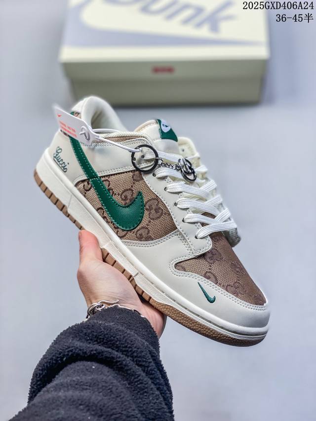 海外爆款限量发售！公司级 Nike Sb Dunk Low“古驰联名 帆布绿勾” 周年高端定制 低帮休闲板鞋 定制鞋盒 大厂纯原品质出货 超高清洁度 皮料切割干