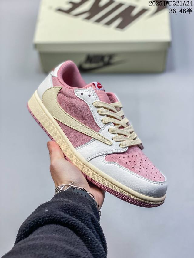 Travis Scott X Air Jordan 1 Low 低帮 Lv倒勾联名 Aj1 乔丹1代 Aj1 乔1 低邦 白棕粉倒勾联名 乔丹篮球鞋系列 鞋身延