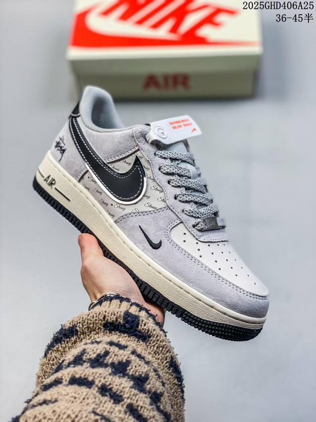 发售！公司级Nike Air Force 1 '07 Low “斯图西联名 猪八银边黑勾”空军一号 低帮 运动鞋 休闲鞋 折边针车 工艺难度大 原楦头原纸板 原