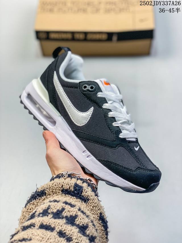 真标耐克Nk Air Max Dawn 黎明系列低帮气垫百搭休闲运动慢跑鞋 采用柔软翻毛皮和透气梭织材料打造利落鞋面 中底和鞋跟融入现代感线条设计 兼具复古风格