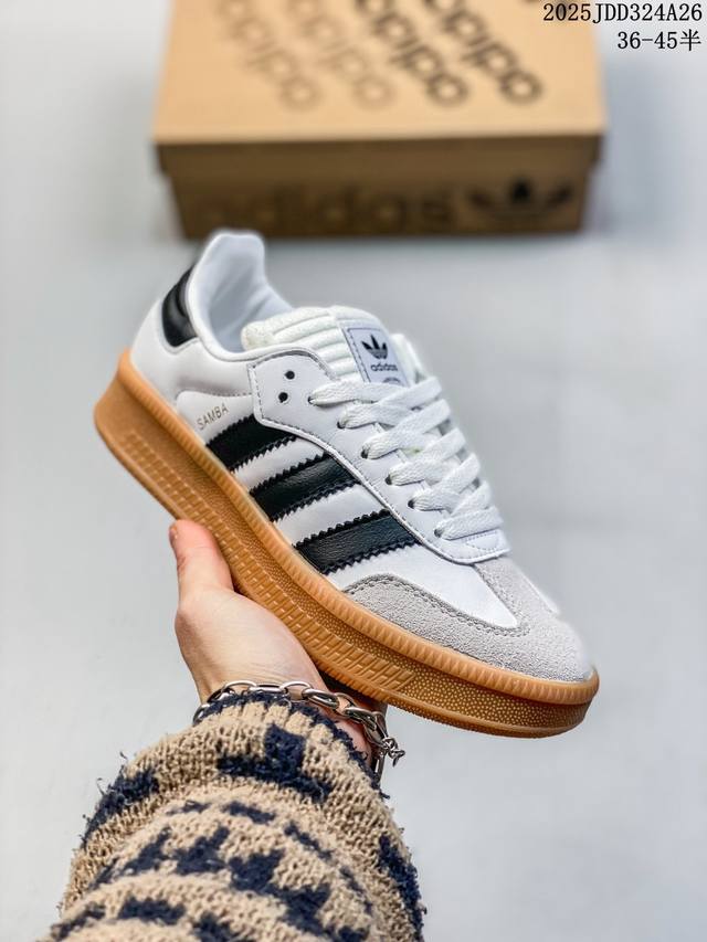 Adidas Originals Samba Vegan Og桑巴舞系列绅士德训足球风百搭低帮休闲运动板鞋“皮革米白金生胶底”Ie7013 尺码：35-45 半