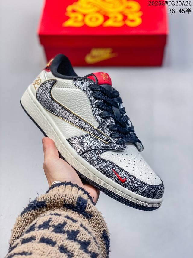 36-45半 公司级 头层 ［定制球鞋］ Travis Scott X Air Jordan 1 Low 低帮 黑白红蛇纹倒勾联名 Aj1 乔丹1代 Aj1 乔 - 点击图像关闭