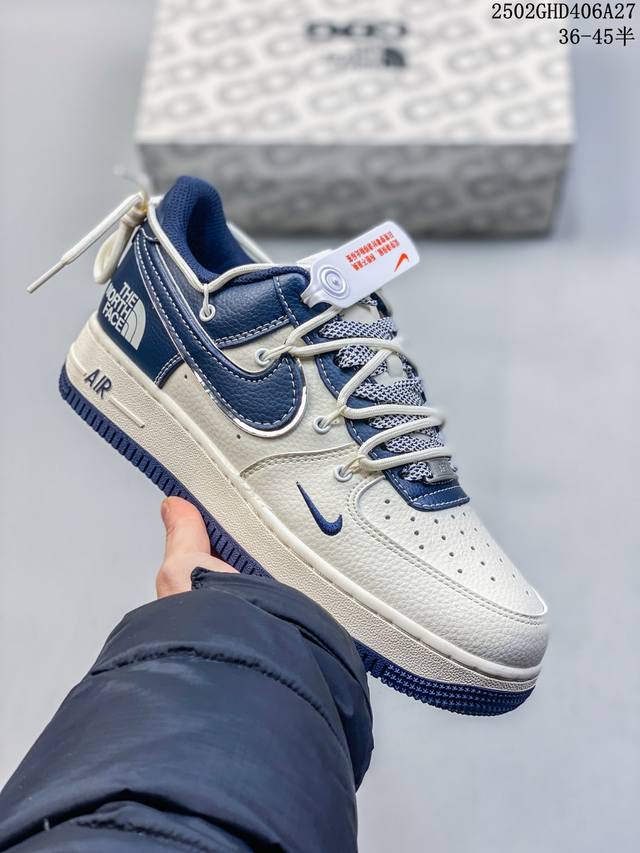 海外限量发售！公司级Nike Air Force 1 '07 Low “北面联名 米蓝拼接抽绳”空军一号 低帮 运动鞋 休闲鞋 折边针车 工艺难度大 原楦头原纸