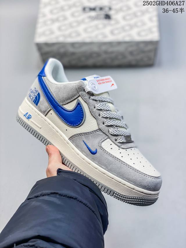 海外限量发售！公司级Nike Air Force 1 '07 Low “北面联名 米蓝拼接抽绳”空军一号 低帮 运动鞋 休闲鞋 折边针车 工艺难度大 原楦头原纸