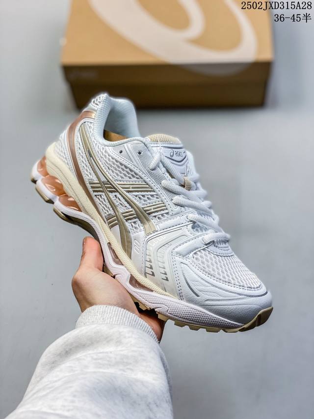 Asics Gel-Kayano 14 日常舒适 皮革网布减震耐磨 低帮 休闲跑步鞋 女款 白棕 尺码：见图 编码：02Jxd315A28