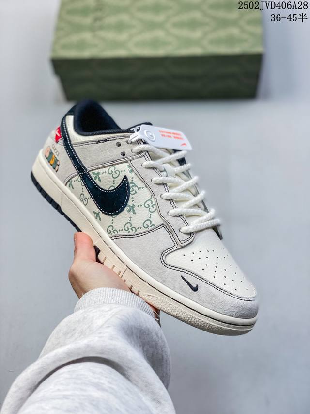 海外爆款限量发售！公司级 Nike Sb Dunk Low“古驰联名 小蜜蜂系列灰黑勾” 周年高端定制 低帮休闲板鞋 定制鞋盒 大厂纯原品质出货 超高清洁度 皮