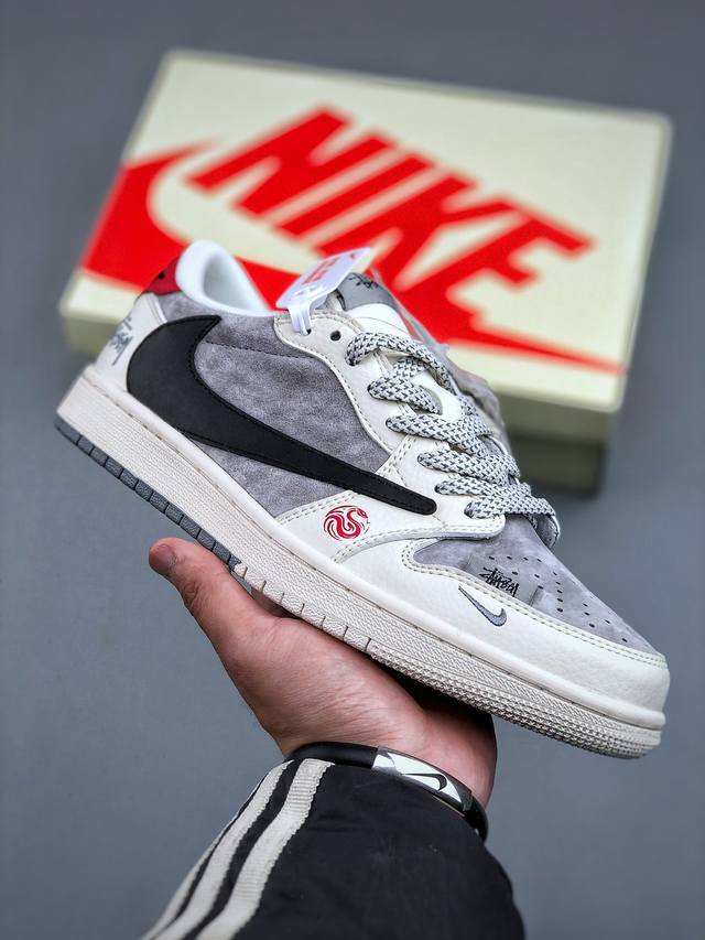 Travis Scott X Fragment Design X Air Jordan 1 Low Og Sp Aj1 乔1 北面联名蛇年限定 双拼米灰 低帮文