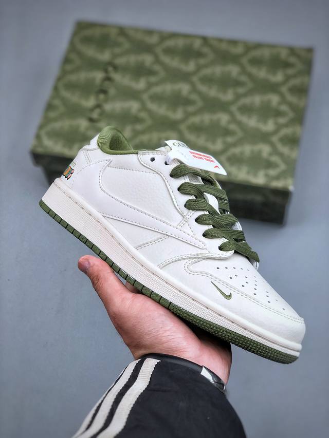 Travis Scott X Nike Air Jordan 1 Low X Gucci 三方联名 Air Jordan 1 Low 反转白绿小钩倒钩 纯原版本