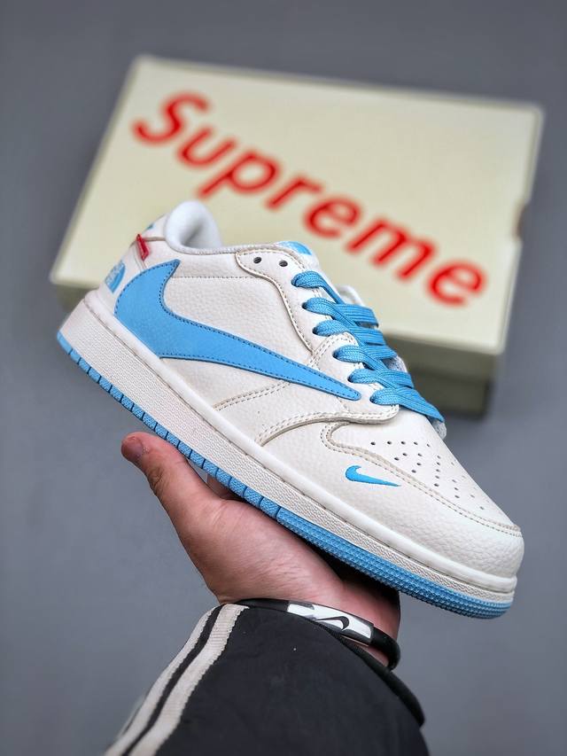 Travis Scott X Fragment Design X Air Jordan 1 Low Og Sp Aj1 乔1 Supreme北面联名-米白水蓝 - 点击图像关闭