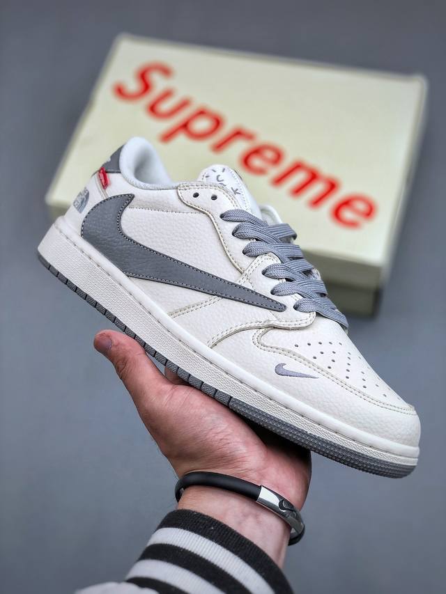 Travis Scott X Fragment Design X Air Jordan 1 Low Og Sp Aj1 乔1 Supreme北面联名-米白优雅灰