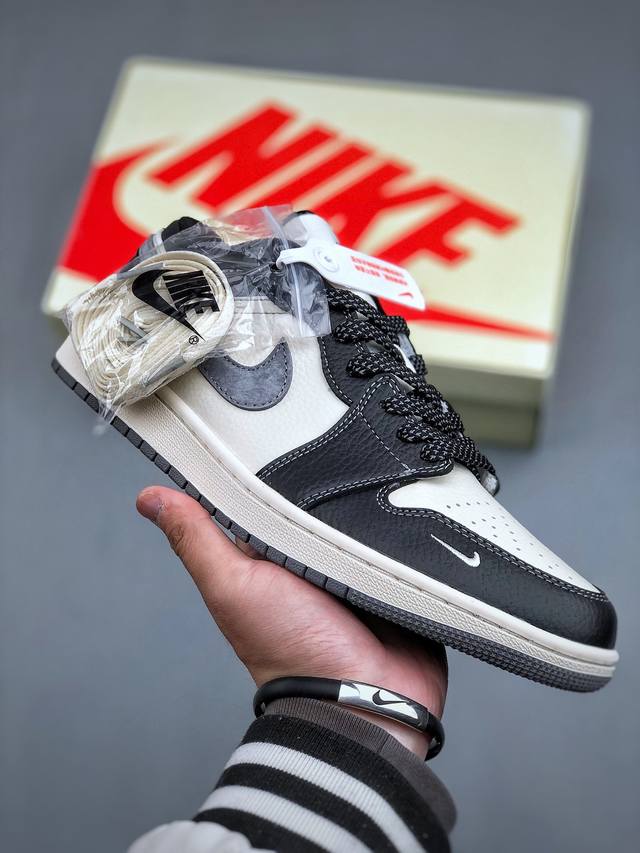 Air Jordan 1 Low Aj1 乔1 斯图西联名 黑灰勾 高端定制 低帮复古篮球鞋 Xx3 -511 #定制鞋盒 大厂纯原品质出货 超高清洁度 皮料切