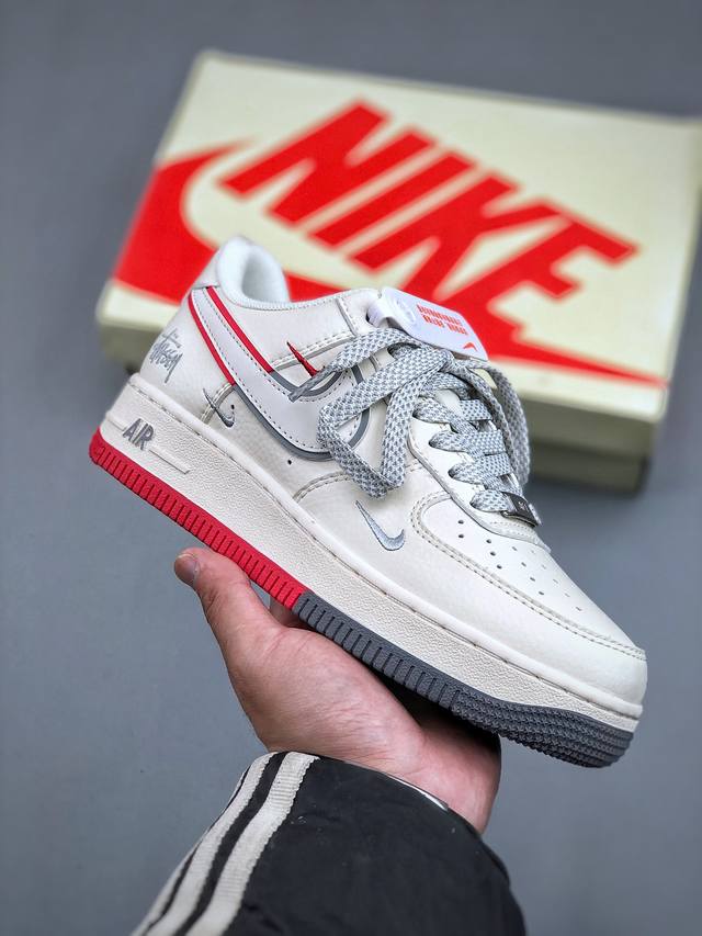 Nike Air Force 1 Low 07 X Stussy 白灰红三小钩满天星原楦头原纸板 打造纯正低帮空军版型专注外贸渠道 全掌内置蜂窝气垫 原盒配件