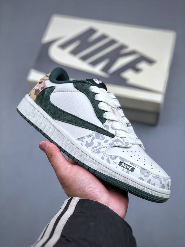 Travis Scott X Nike Air Jordan 1 Low X Bape 白绿迷彩 Air Jordan 1 Low 反转白绿迷彩倒钩 纯原版本全