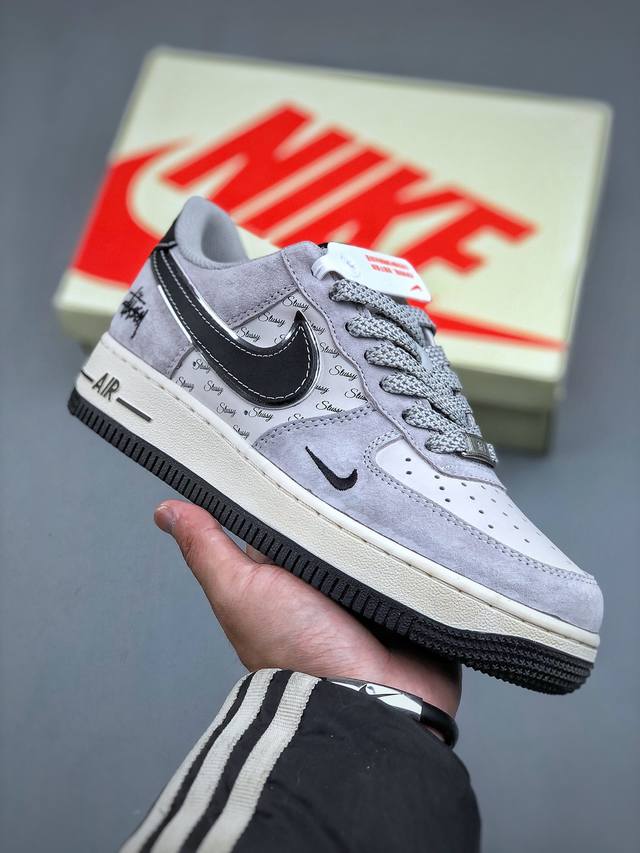 Nike Air Force 1‘07 Low 斯图西联名 猪八银边黑勾 空军一号低帮休闲板鞋 #原楦头原纸板 原装鞋盒 定制五金配件 内置全掌气垫 原厂鞋底货