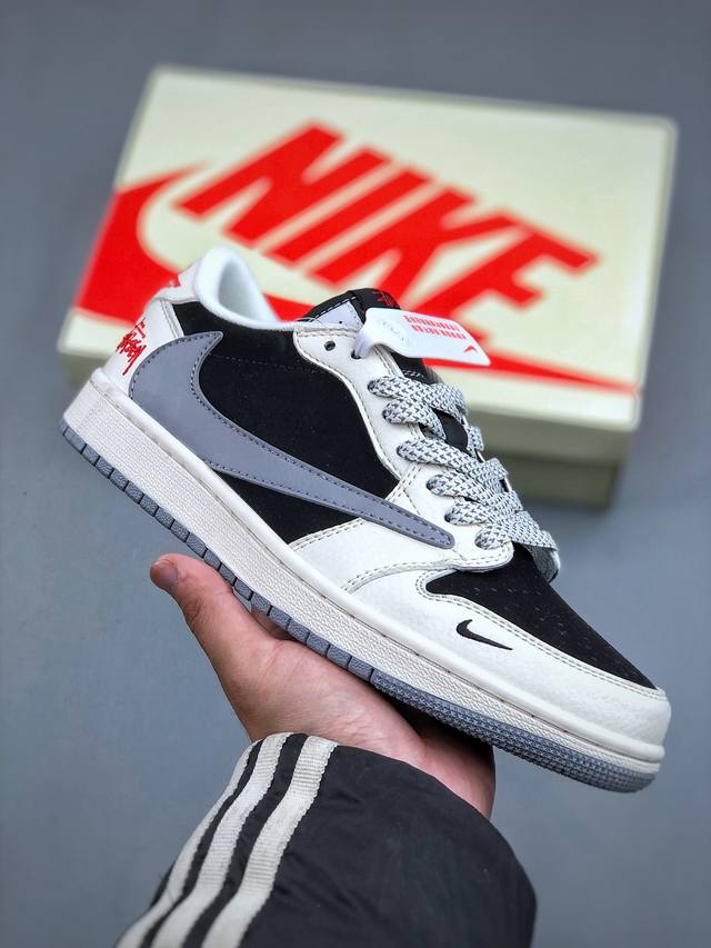 Travis Scott X Nike Air Jordan 1 Low X Stussy Air Jordan 1 Low 反转白黑灰小钩满天星翻毛倒钩 纯原