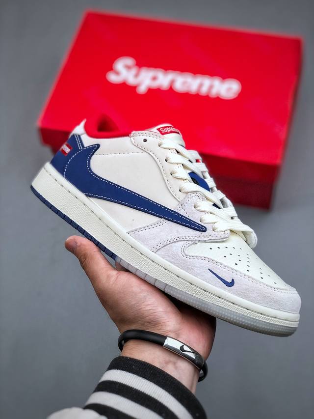 Travis Scott X Fragment Design X Air Jordan 1 Low Og Sp Aj1 乔1 Supreme联名-蓝白双拼 低帮 - 点击图像关闭