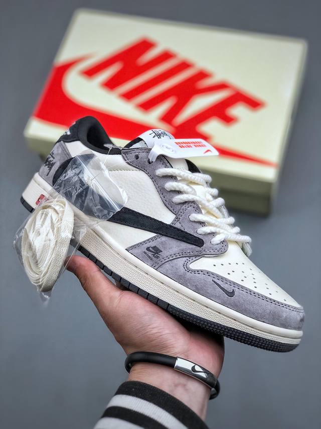 Travis Scott X Nike Air Jordan 1 Low X Stussy Air Jordan 1 Low 反转白灰黑小钩翻毛倒钩 纯原版本全