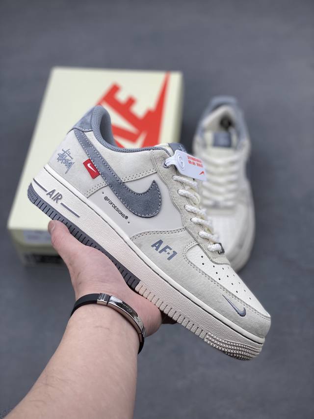 海外限量发售！公司级Nike Air Force 1 '07 Low “斯图西联名 双拼米灰”空军一号 低帮 运动鞋 休闲鞋 折边针车 工艺难度大 原楦头原纸板