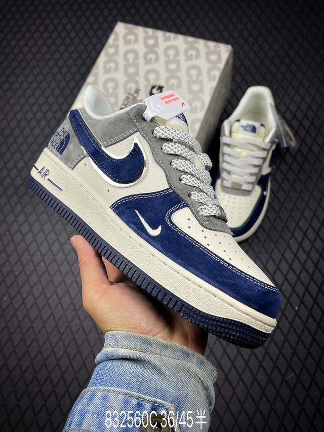 C 公司级Nike Air Force 1 '07 Low “北面联名 米灰深蓝勾”空军一号 低帮 运动鞋 休闲鞋 折边针车 工艺难度大 原楦头原纸板 原装鞋盒