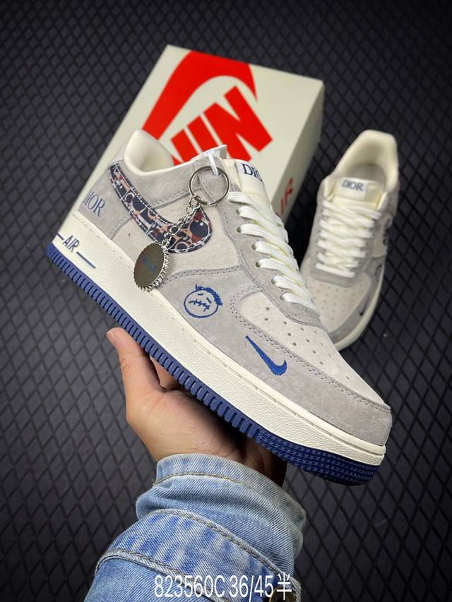 C 公司级Nike Air Force 1 '07 Low “迪奥联名 灰蓝鬼脸”空军一号 低帮 运动鞋 休闲鞋 折边针车 工艺难度大 原楦头原纸板 原装鞋盒