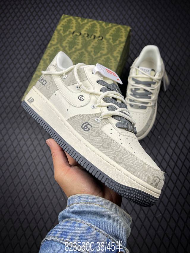 C 公司级Nike Air Force 1 '07 Low “古驰联名 烟灰抽绳”空军一号 低帮 运动鞋 休闲鞋 折边针车 工艺难度大 原楦头原纸板 原装鞋盒