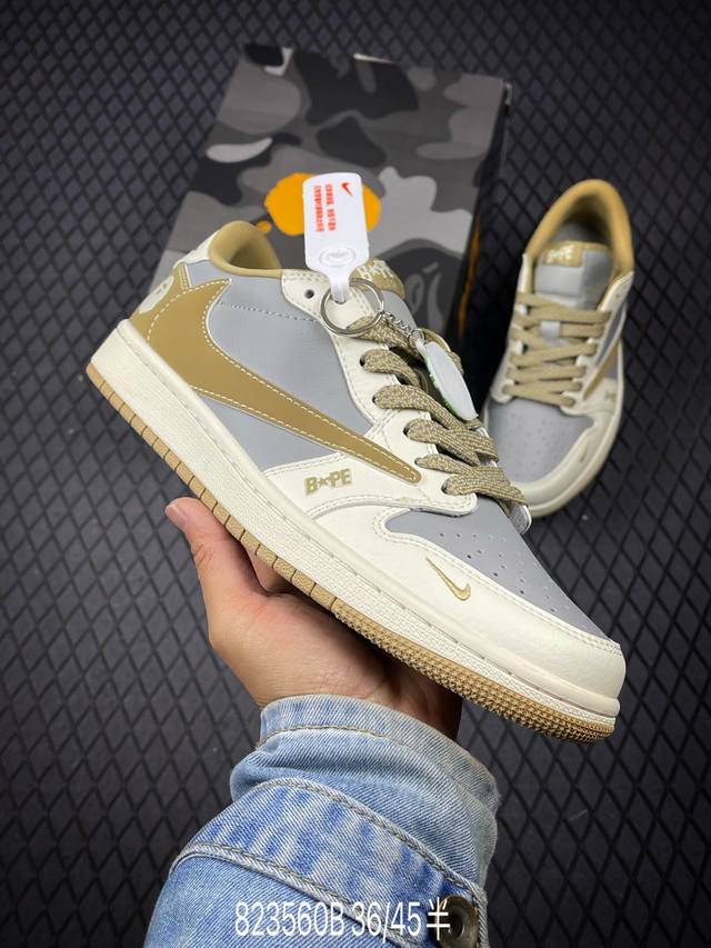 B 公司级Aj1倒勾Travis Scott X Air Jordan 1 ” Reverse Mocha “ Aj1乔1 Ts 闪电 联名倒钩 低帮文化篮球鞋