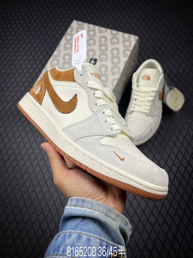 B Air Jordan 1 Low Aj1 乔1 北面联名 高端定制 低帮复古篮球鞋 Hd2258 619 定制鞋盒 大厂纯原品质出货 超高清洁度 皮料切割干