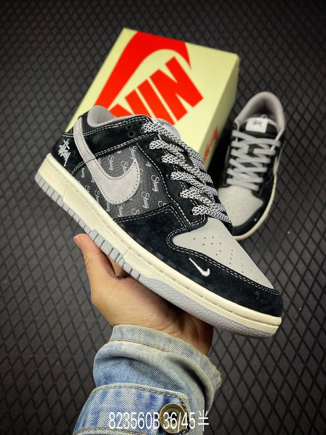 B Nk Sb Dunk Low 斯图西联名 影子灰英文 周年高端定制 低帮休闲板鞋 Xx3168-201 #定制鞋盒 大厂纯原品质出货 超高清洁度 皮料切割干