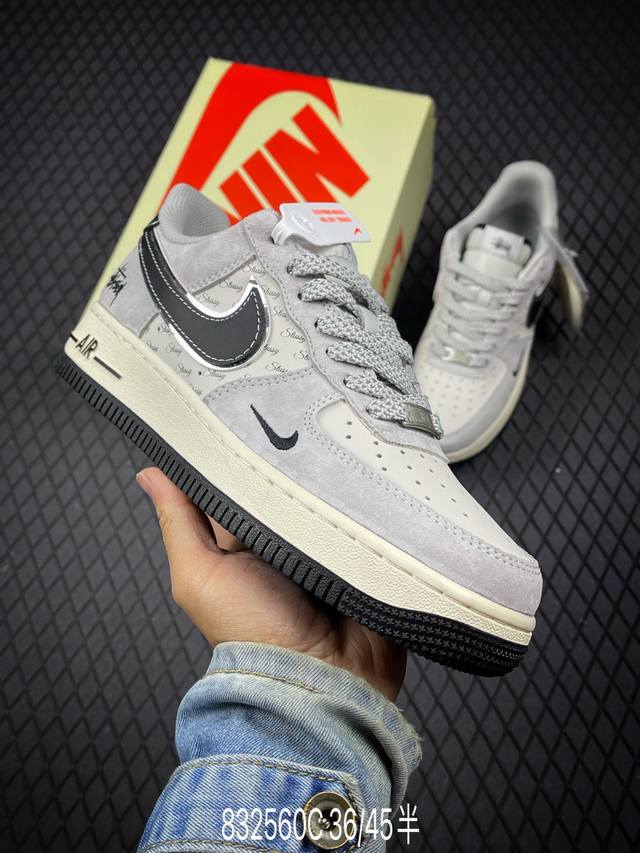 C 公司级Nike Air Force 1 '07 Low “斯图西联名 猪八银边黑勾”空军一号 低帮 运动鞋 休闲鞋 折边针车 工艺难度大 原楦头原纸板 原装